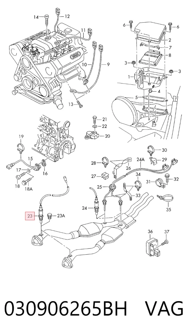 Sonda lambda, sensor de oxigênio até o catalisador 030906265BH VAG