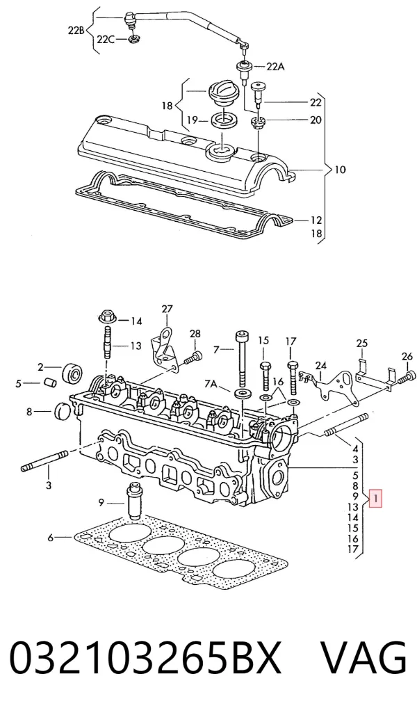 Cabeça de motor (CBC) 032103265BX VAG