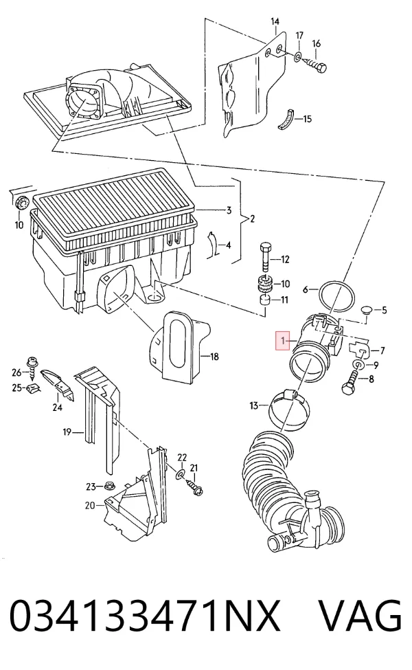 Sensor de fluxo (consumo) de ar, medidor de consumo M.A.F. - (Mass Airflow) 034133471NX VAG