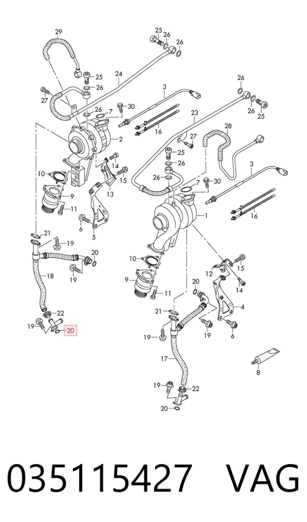 Vedante de mangueira de fornecimento de óleo de turbina 035115427 VAG