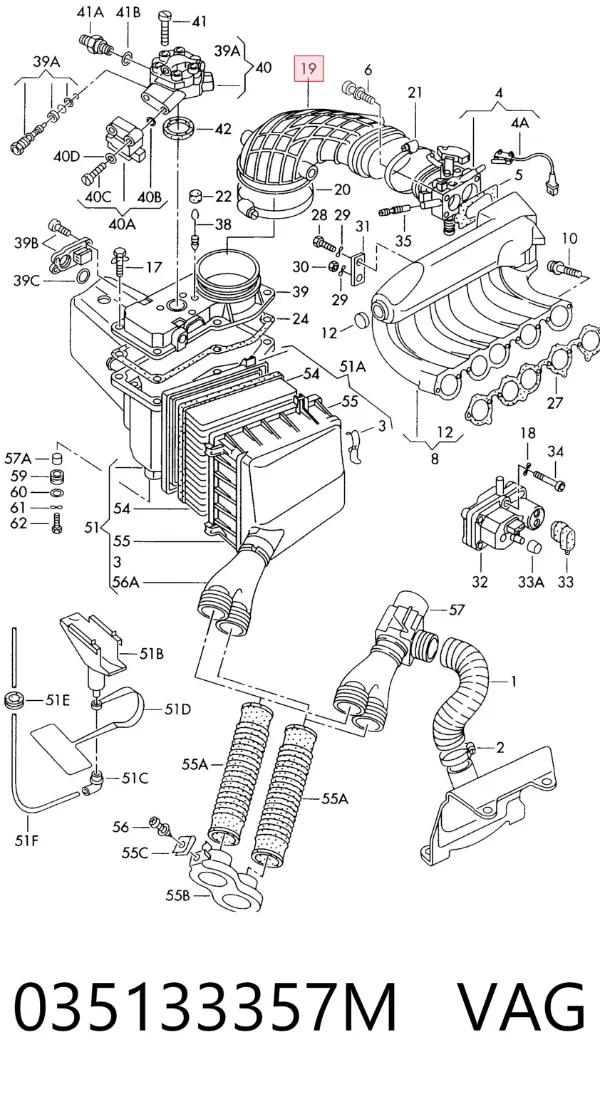 Cano derivado de ar do medidor de consumo do ar Audi 100 C3