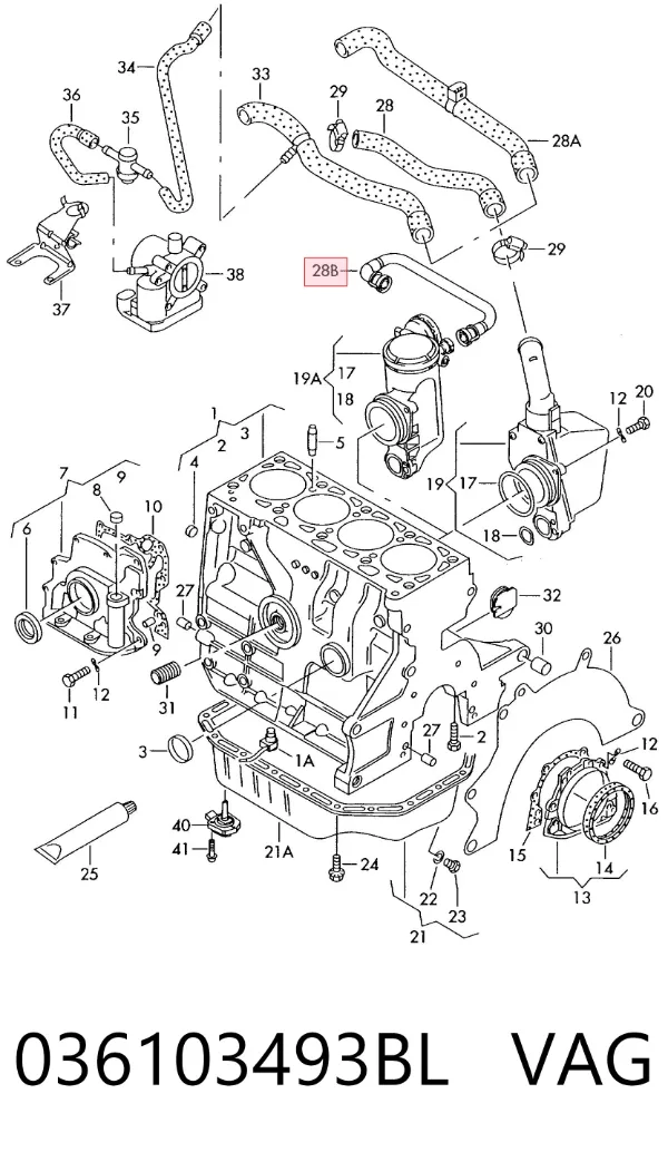 Cano derivado de ventilação de cárter (de separador de óleo) 036103493BL VAG