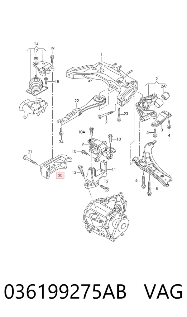 Consola de coxim (apoio) direita de motor 036199275AB VAG