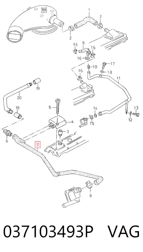 Cano derivado de ventilação de cárter (de separador de óleo) 037103493P VAG