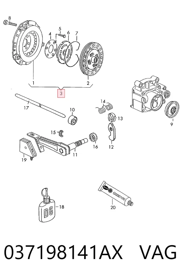 Kit de embraiagem (3 peças) 037198141AX VAG