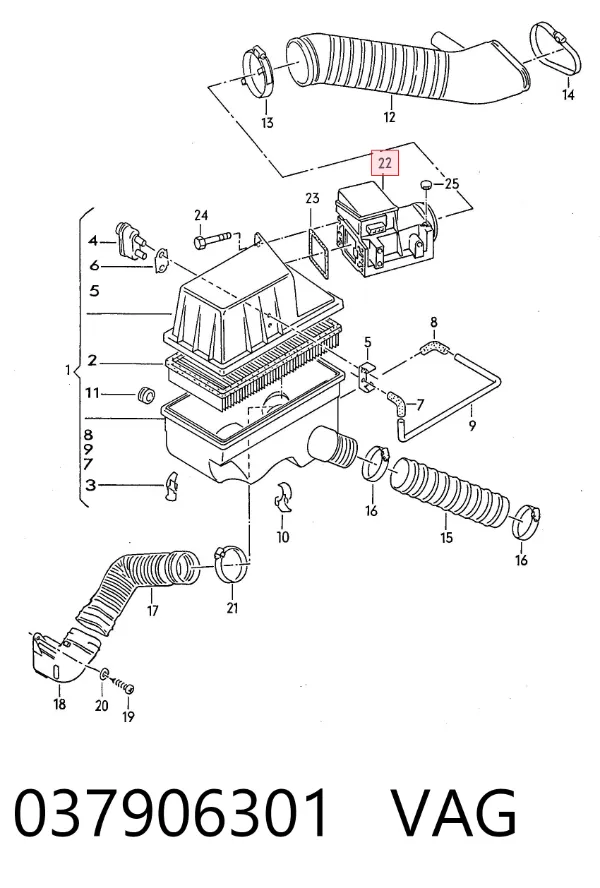 Sensor de fluxo (consumo) de ar, medidor de consumo M.A.F. - (Mass Airflow) 037906301 VAG