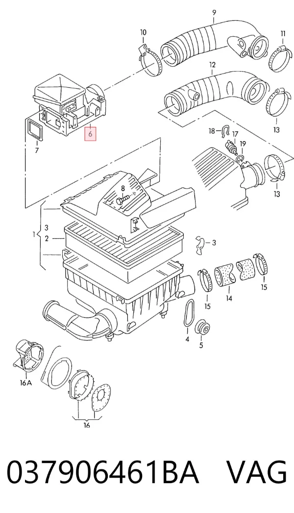 Sensor de fluxo (consumo) de ar, medidor de consumo M.A.F. - (Mass Airflow) 037906461BA VAG
