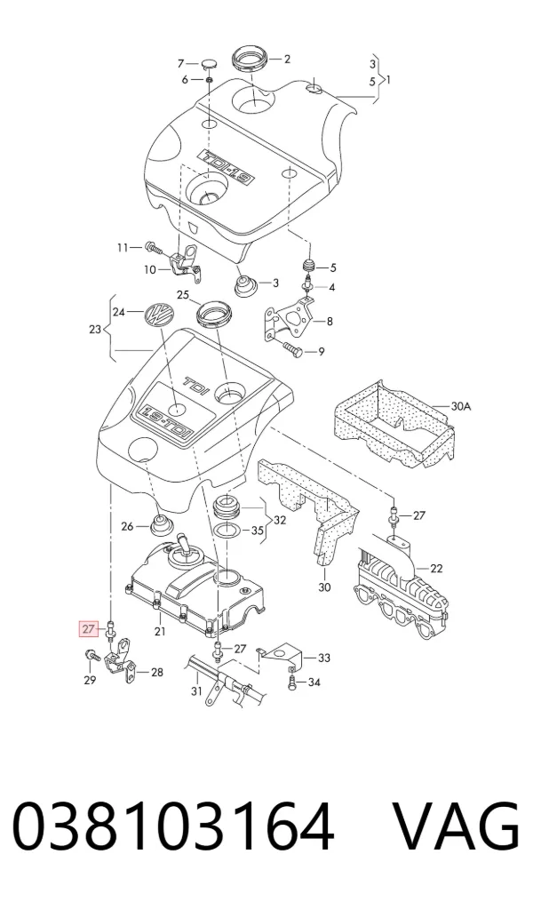 Coxim de tampa decorativa de motor 038103164 VAG
