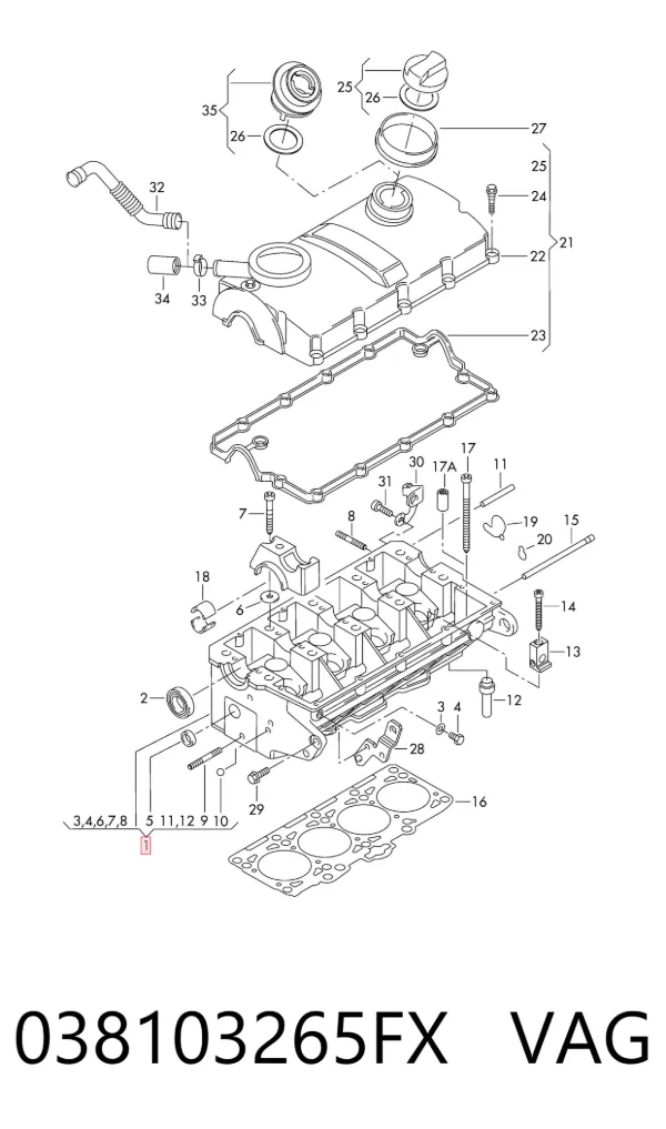 Cabeça de motor (CBC) 038103265FX VAG