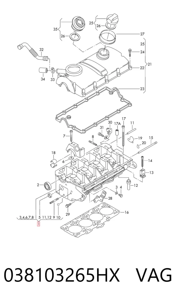 Cabeça de motor (CBC) 038103265HX VAG