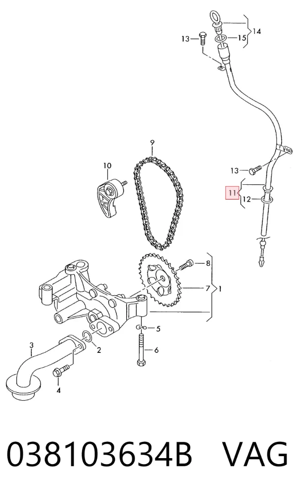 Guia de sonda indicador do nível de óleo no motor 038103634B VAG
