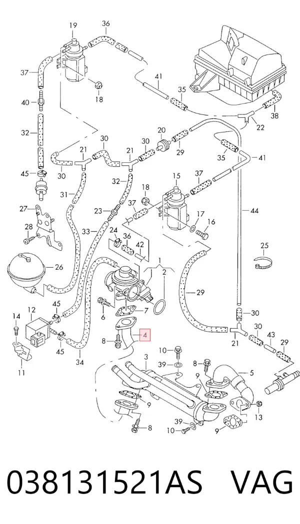 Cano derivado do sistema de recirculação dos gases de escape EGR 038131521AS VAG