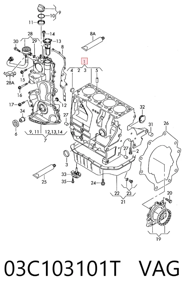 Bloco de cilindros de motor 03C103101T VAG