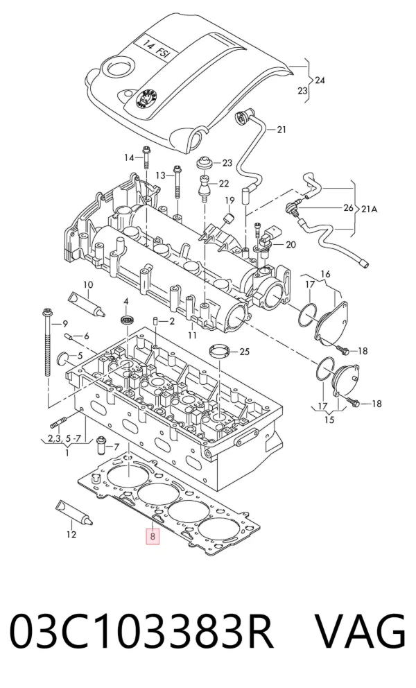 Vedante de cabeça de motor (CBC) 03C103383R VAG