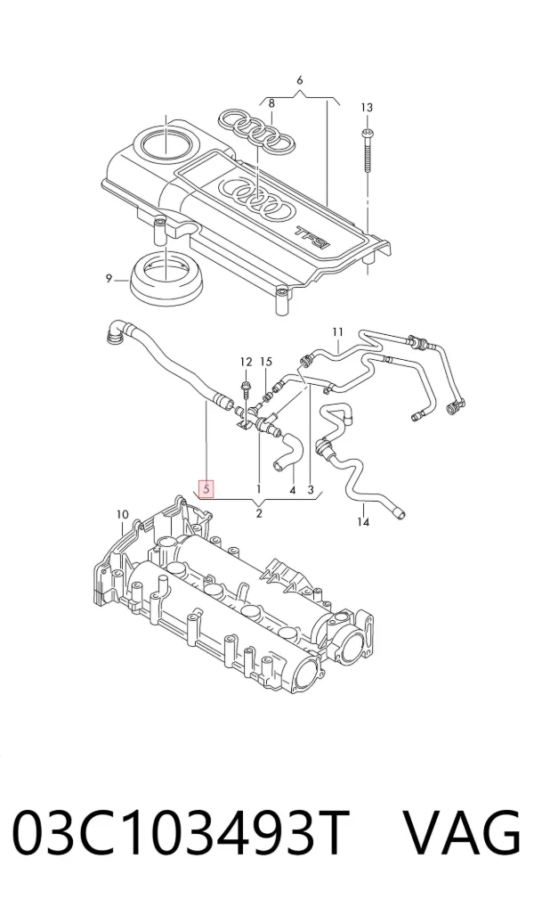 Cano derivado de ventilação de cárter (de separador de óleo) 03C103493T VAG