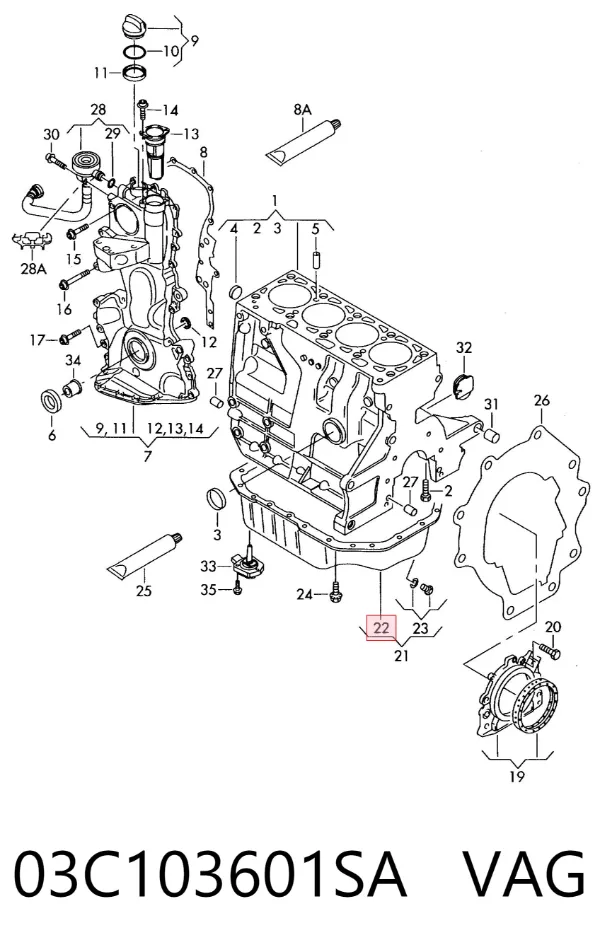 Panela de óleo de cárter do motor 03C103601SA VAG