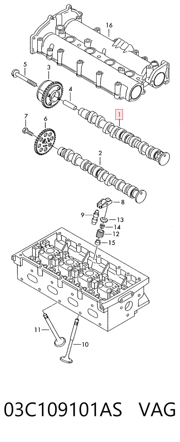 Árvore distribuidora de motor de admissão 03C109101AS VAG