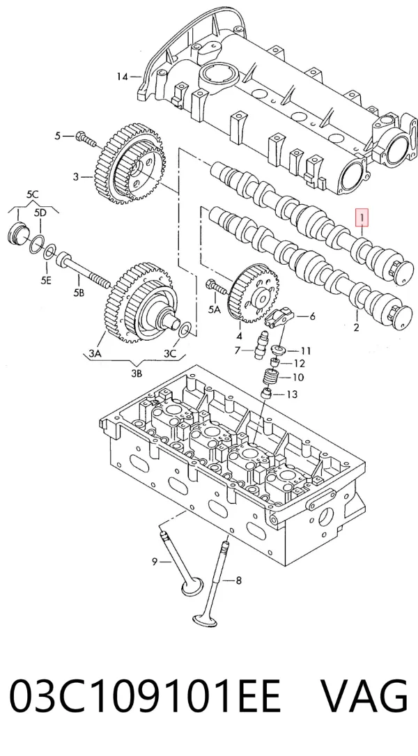 Árvore distribuidora de motor de admissão 03C109101EE VAG