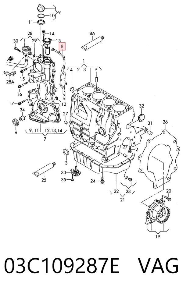 Vedante de tampa dianteira de motor 03C109287E VAG