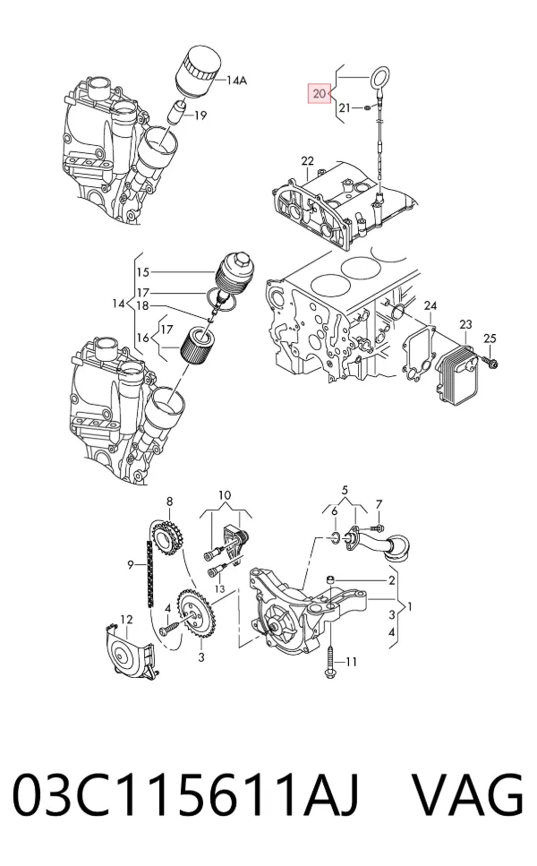 Sonda (indicador) do nível de óleo no motor 03C115611AJ VAG