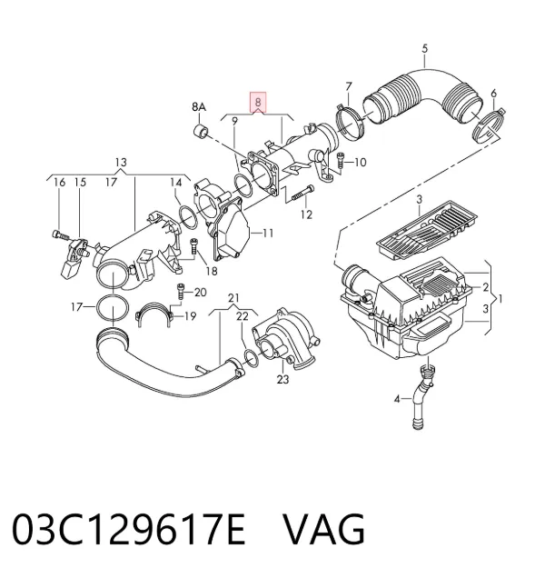 Tomada de ar de filtro de ar 03C129617E VAG