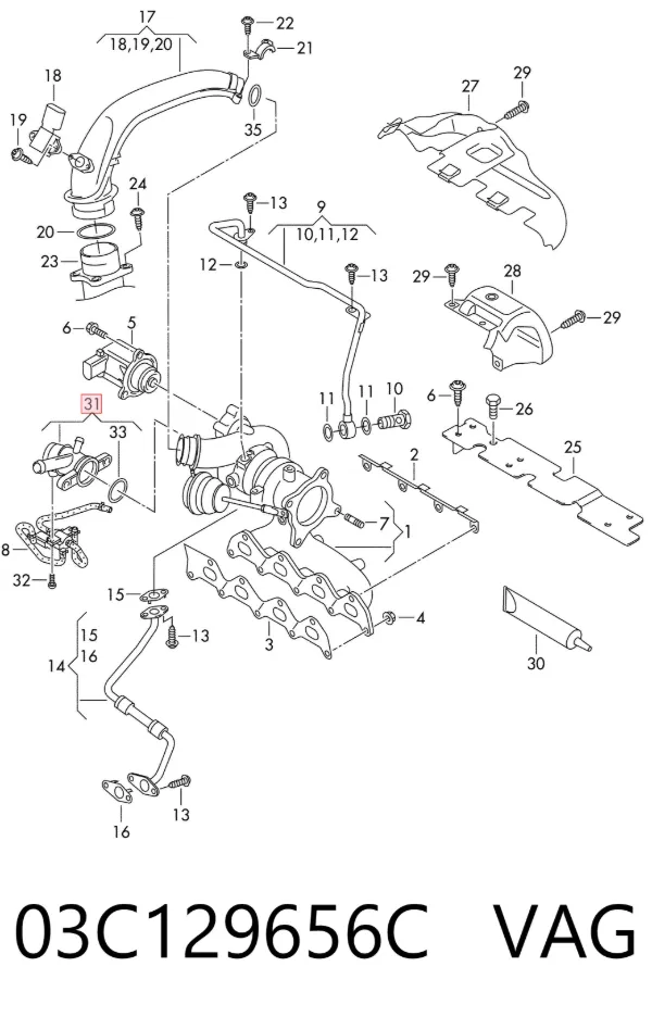 Cano derivado de turbina dos gases de escape 03C129656C VAG