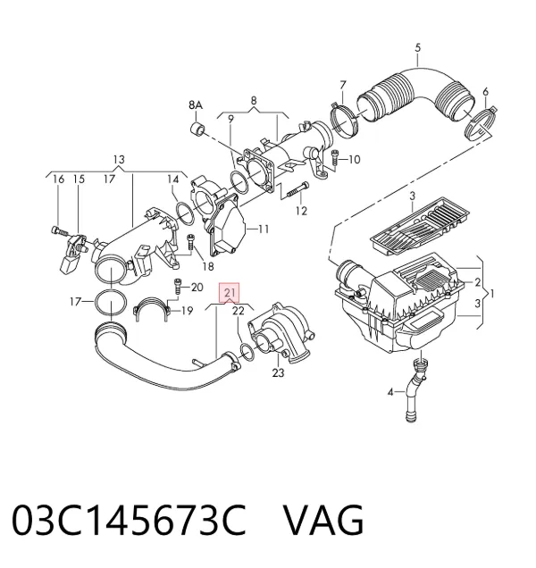 Cano derivado de ar, saída de filtro de ar 03C145673C VAG