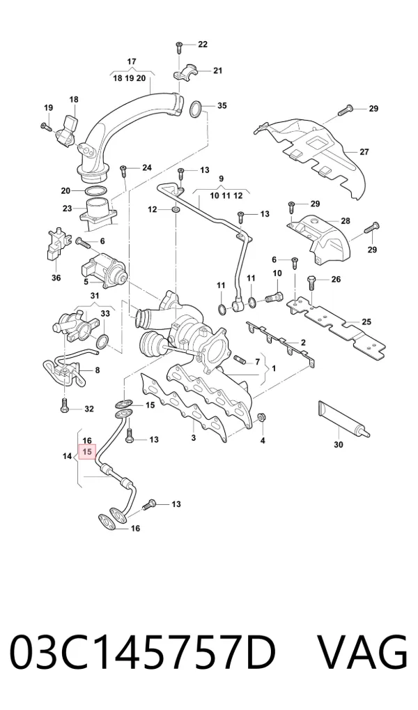 Vedante de mangueira de derivação de óleo de turbina 03C145757D VAG