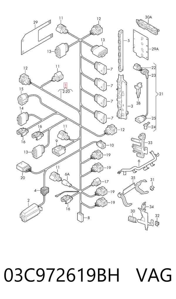 Fios isolados da seção de motor 03C972619BH VAG