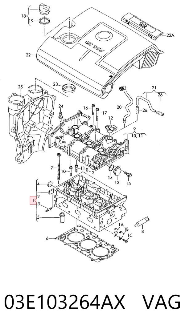 Cabeça de motor (CBC) 03E103264AX VAG