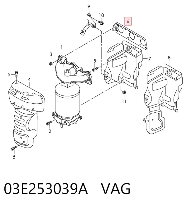 Vedante de tubo coletor de escape 03E253039A VAG