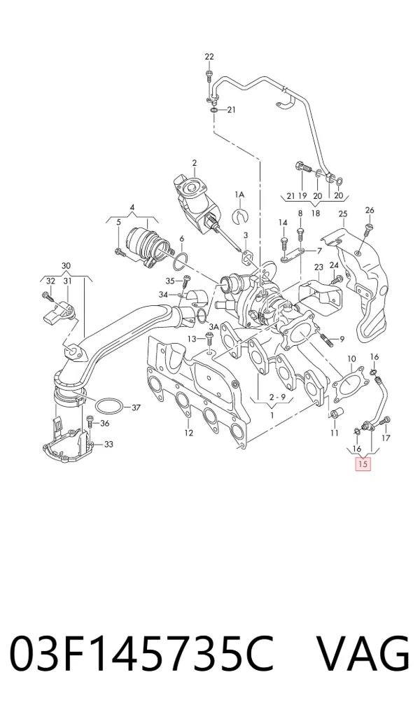 Tubo (mangueira) de derivação de óleo de turbina 03F145735C VAG