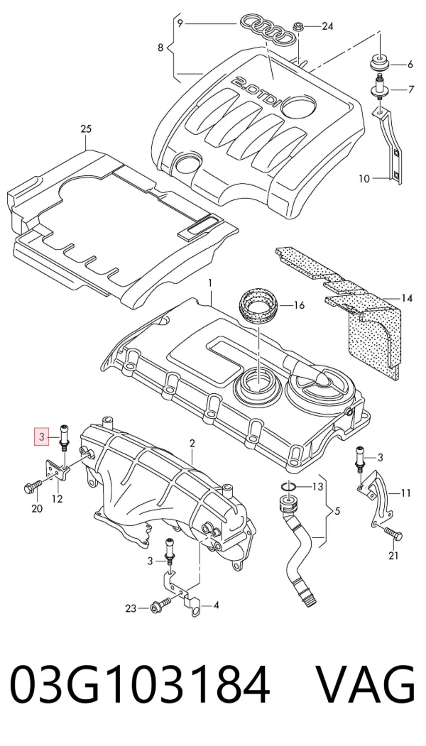 Coxim de tampa decorativa de motor 03G103184 VAG
