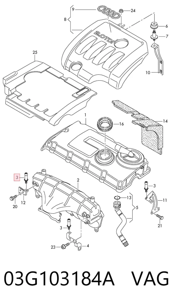 Coxim de tampa decorativa de motor 03G103184A VAG