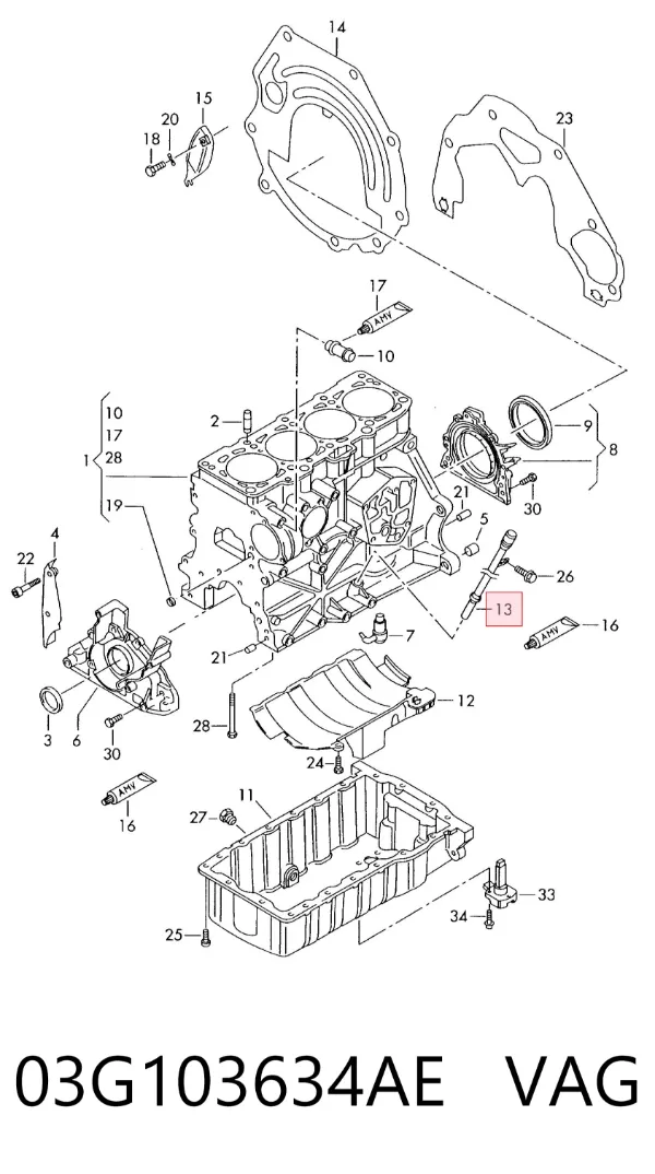 Guia de sonda indicador do nível de óleo no motor 03G103634AE VAG
