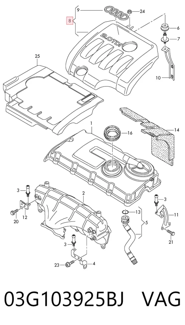 Tampa de motor decorativa 03G103925BJ VAG
