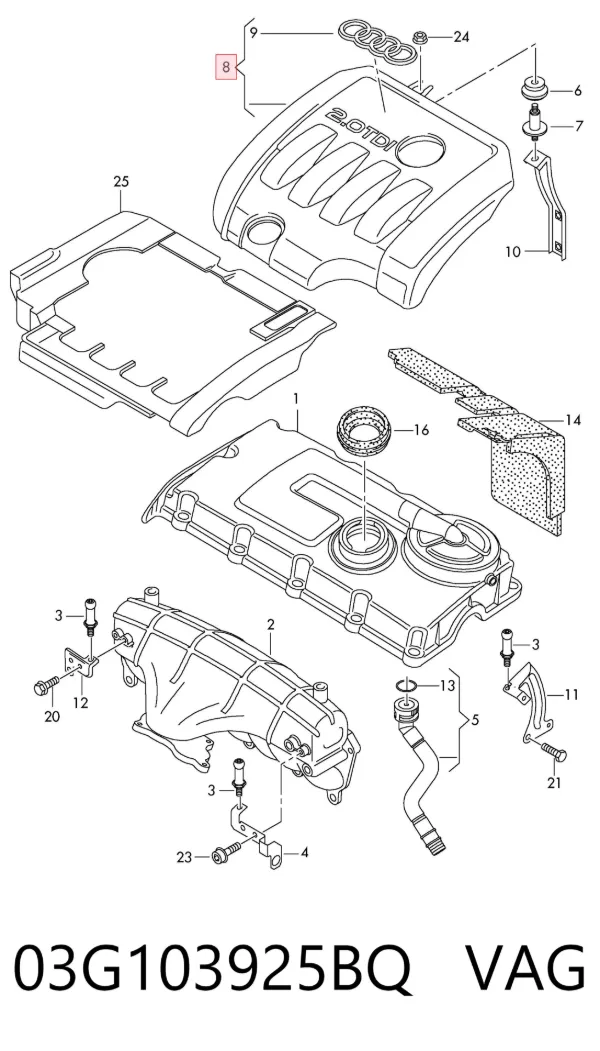 Tampa de motor decorativa 03G103925BQ VAG