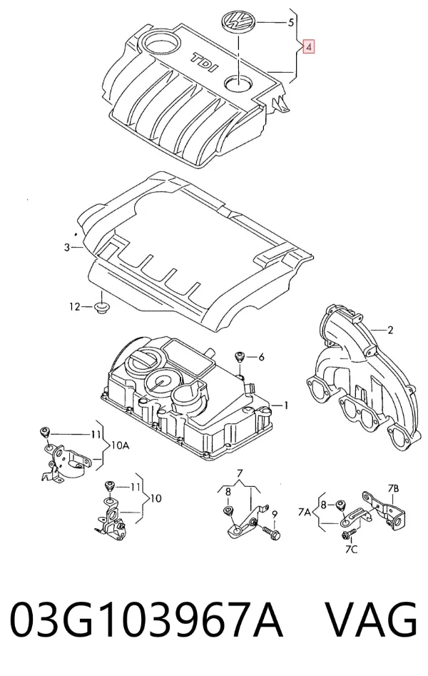 Tampa de motor decorativa 03G103967A VAG