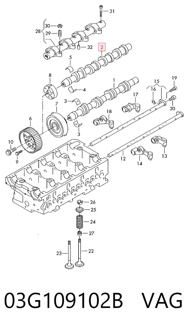 Árvore distribuidora de motor de escape 03G109102B VAG