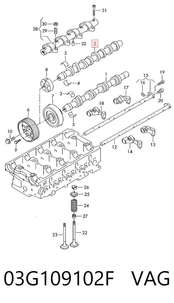 Árvore distribuidora de motor de escape 03G109102F VAG