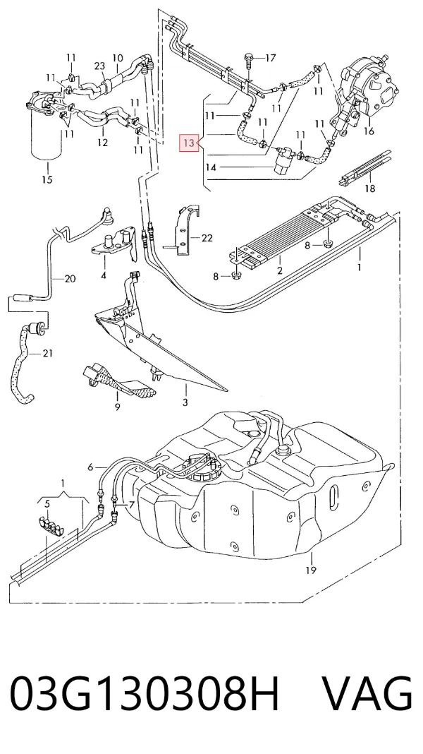 Tubo de combustível, kit 03G130308H VAG
