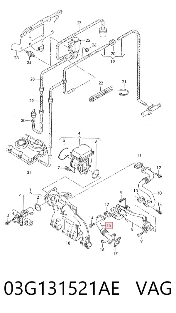Cano derivado do sistema de recirculação dos gases de escape EGR 03G131521AE VAG