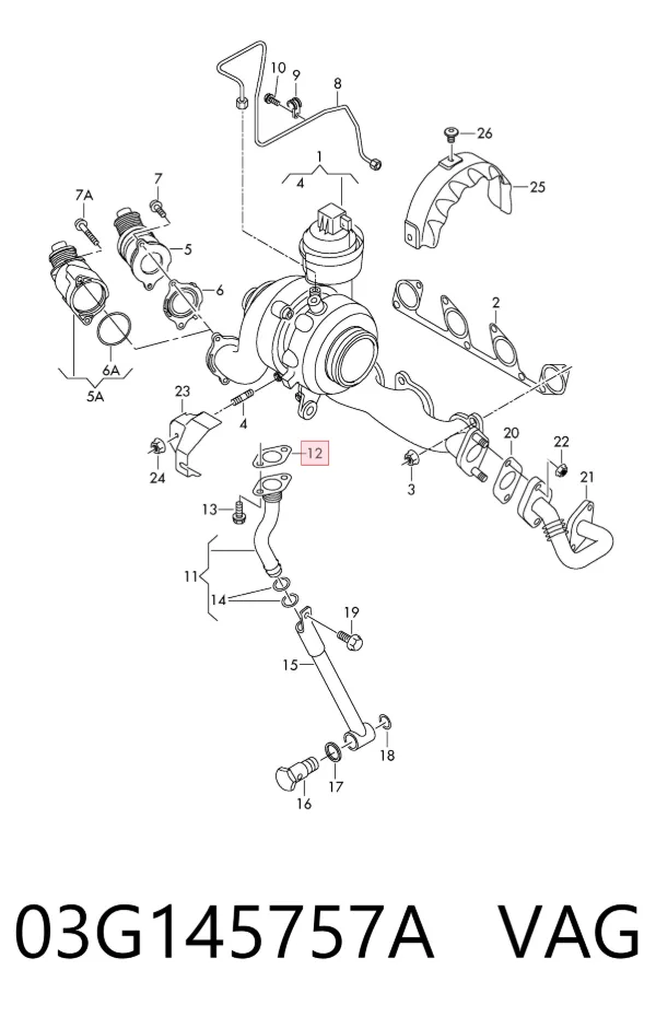 Vedante de mangueira de derivação de óleo de turbina 03G145757A VAG