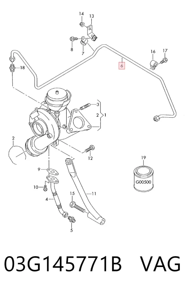 Tubo (mangueira) de fornecimento de óleo de turbina 03G145771B VAG