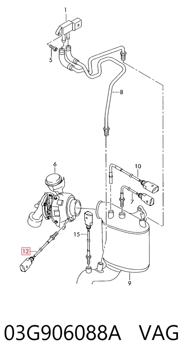Sensor de temperatura dos gases de escape (GE), antes de turbina 03G906088A VAG