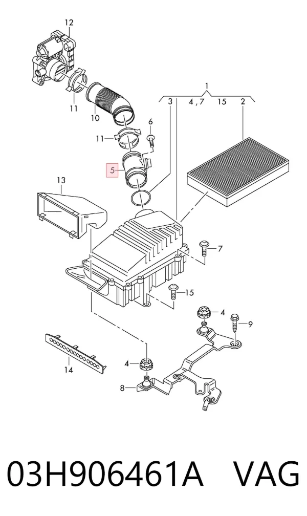 Sensor de fluxo (consumo) de ar, medidor de consumo M.A.F. - (Mass Airflow) 03H906461A VAG
