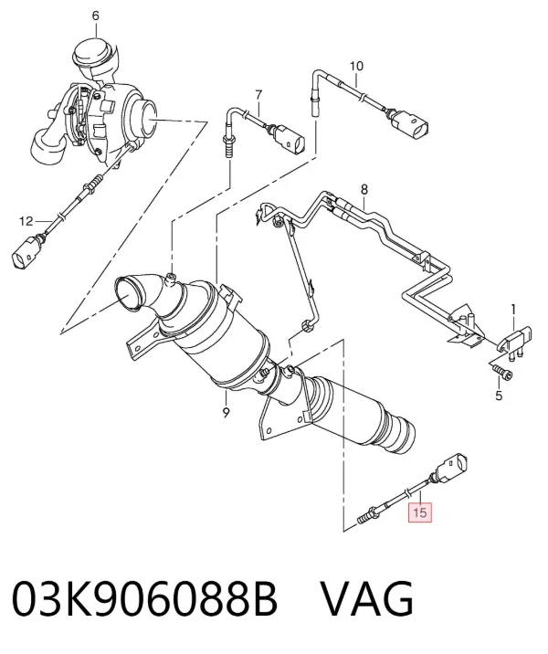 Sensor de temperatura dos gases de escape (GE), depois de filtro de partículas diesel 03K906088B VAG