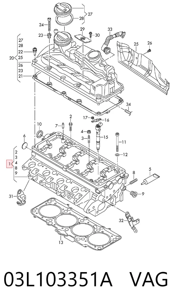 Cabeça de motor (CBC) 03L103351A VAG