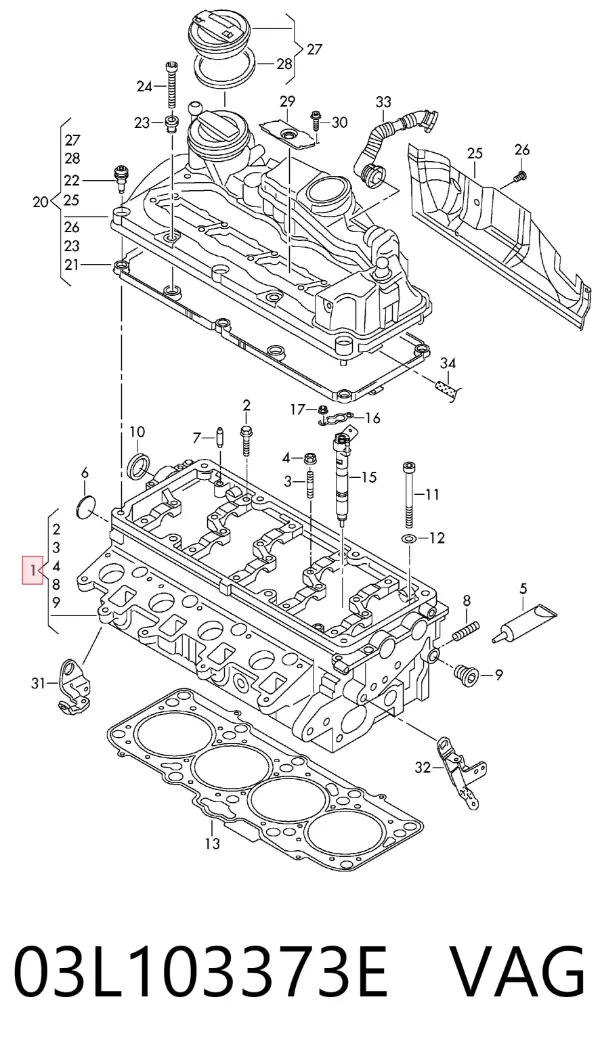 Cabeça de motor (CBC) 03L103373E VAG