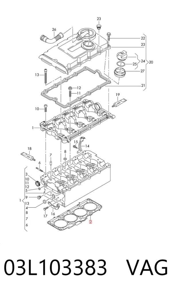 Vedante de cabeça de motor (CBC) 03L103383 VAG